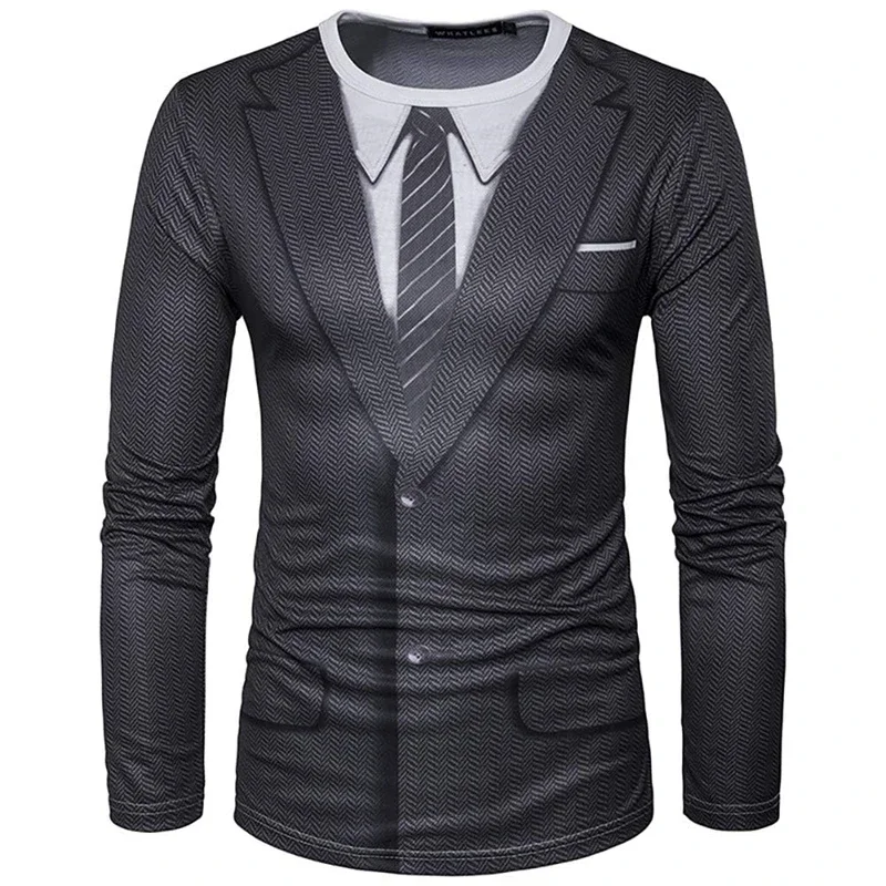 

Realistic Suit Tuxedo 3D Print Pattern T Shirts Men Long Sleeve Casual Fashion T-shirt Sweatshirt Breathable Streetwear Tshirt