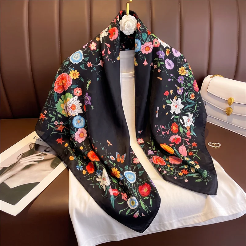 Luxury Brand Silk Satin Square Scarf Women Hijab Bandana Muslim 90cm Headscarves Shawl Wrap Ladies Headband Neckerchief Foulard