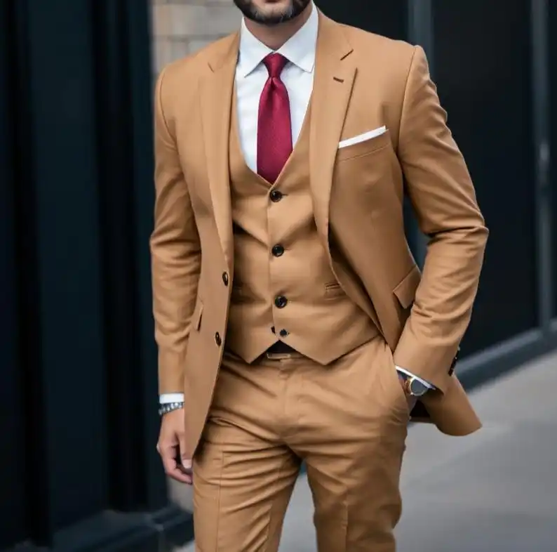 ชุดสูทแต่งงานสีน้ำตาลสำหรับผู้ชาย แฟชั่นทันสมัย ของขวัญสำหรับเจ้าบ่าว