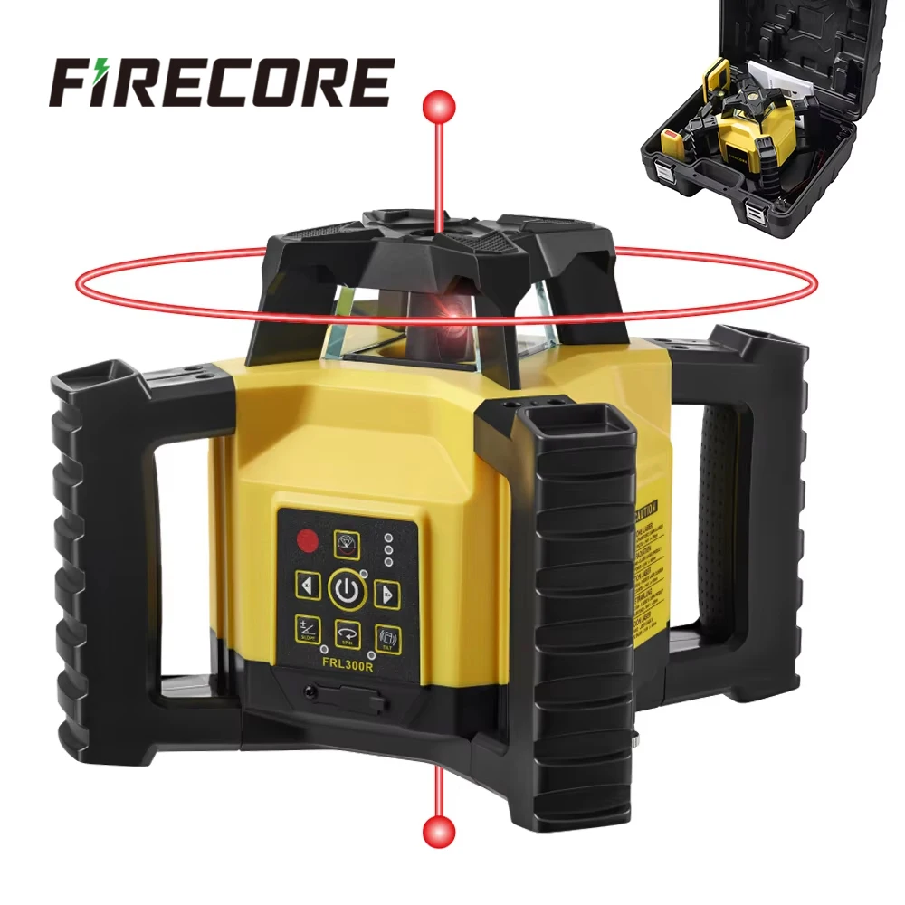 FIRECORE Rotationslaser Nivelliergerät Rot 360 °   Selbstnivellierender FRL300R, 5 Drehgeschwindigkeiten, Scan-/Neigungsmodus, Empfänger/Fernbedienung inklusive