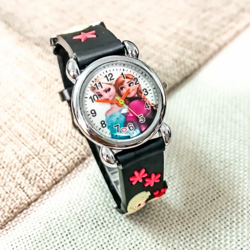 Disney Frozen Cartoon Watches for Children, Pulseira de borracha macia, Relógio de quartzo para crianças, Relógio de menino e menina, Melhores presentes