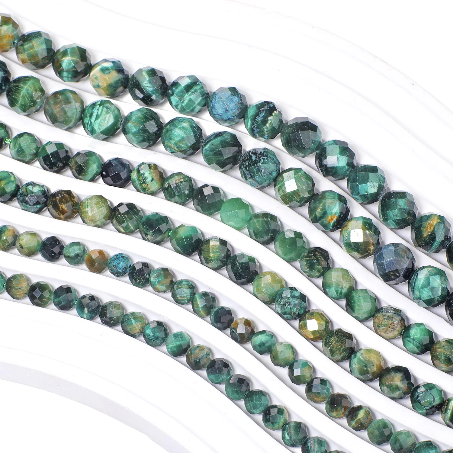 Wholesale Natural Green Tiger Eye Stone Beads AAA Faceted Round Loose Beads for Jewelry Making Diy Bracelet Beading Accessories