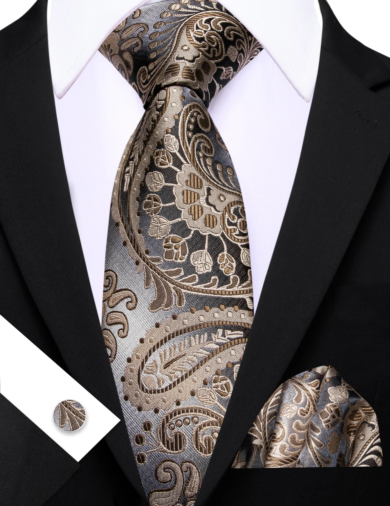Jacquard Paisley Floral Men Tie Hankerchief Cufflinks Set Woven Necktie For Wedding Business Party Meeting Suit Accessories Gift