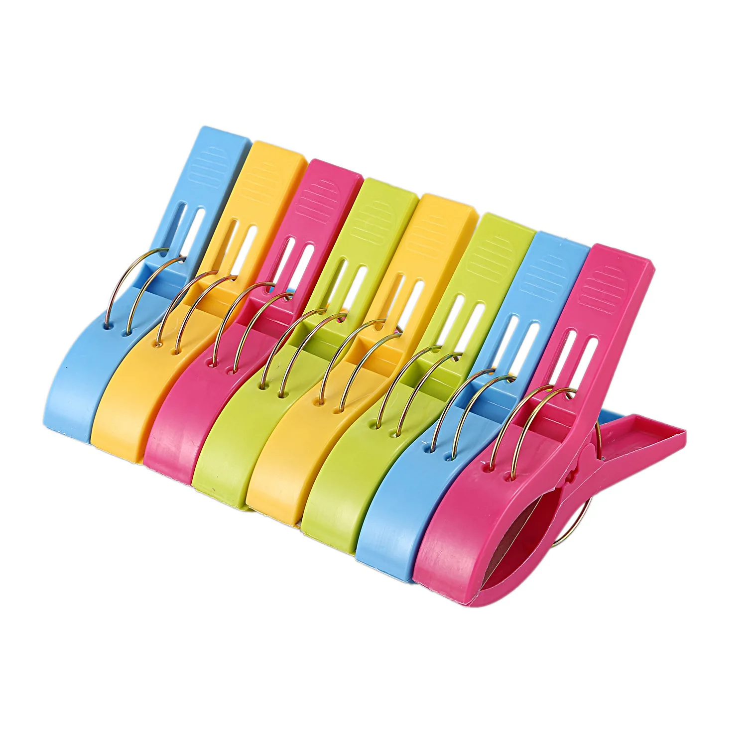 Pack of 8 Large Bright Colour Plastic Beach Towel Pegs Clips for Sunbed, various colours