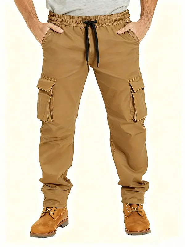 

Мужские брюки для спецодежды, однотонные повседневные брюки с завязками на талии и прямой трубкой, повседневные брюки с карманами