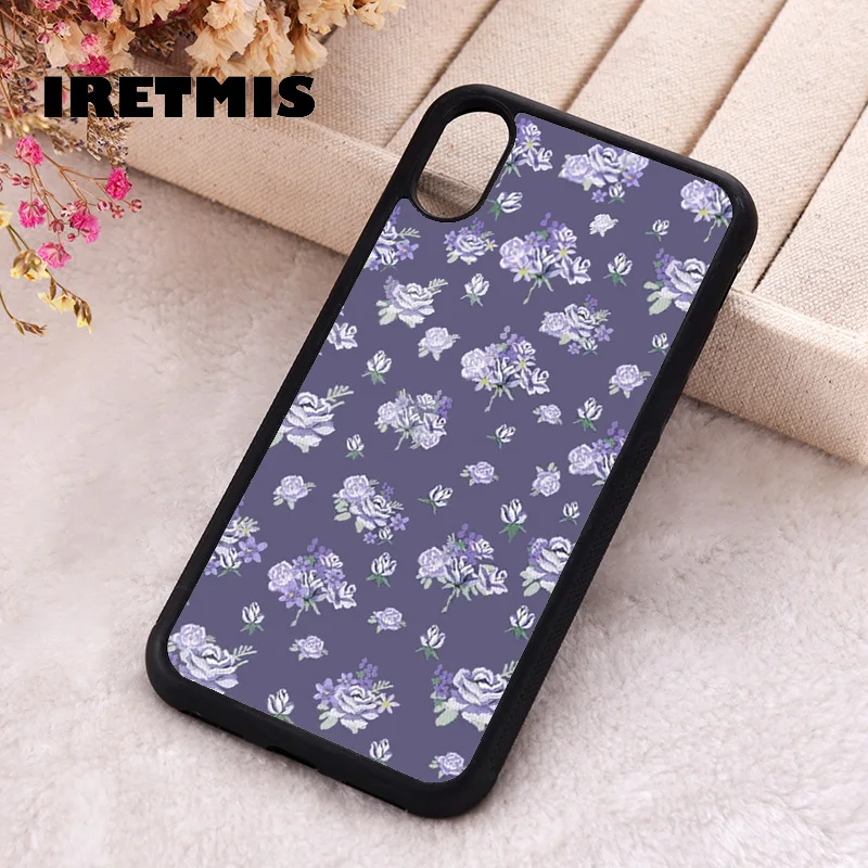 Iretmis Phone Cover Case For iPhone X XS Max XR 11 12 13 PRO MINI 14 15 16 Plus Rubber Silicone Sugar Plum Floral