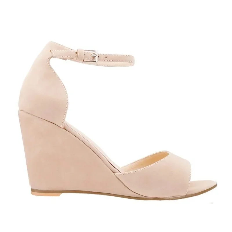 جديد النساء الصنادل مثير المفتوحة تو الكاحل حزام مشبك إسفين عالية الكعب صنادل أرضية فستان حفلات الزفاف أحذية السيدات حجم كبير #2