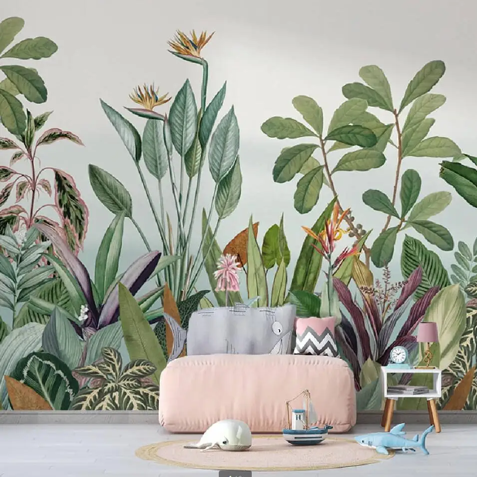 Custom wallpaper papel de parede Southeast Asian tropical plants hummingbird TV Bedroom wallpapers home decor papier peint
