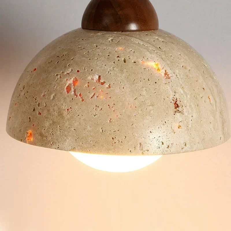 

Retro Yellow Hole Stone Bedside Pendant Lamp Creative Designer Lampara Led Lighting for Bedroom Dining Room Lustre Decor