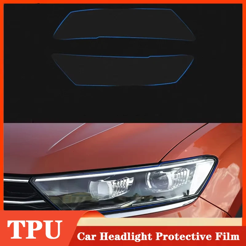 2pcs Car Front Headlamp Film Tpu Transparent Protective Film Exterior Headlight Strip Car Sticker For VOLKSWAGEN VW T-Roc TRoc ﻿