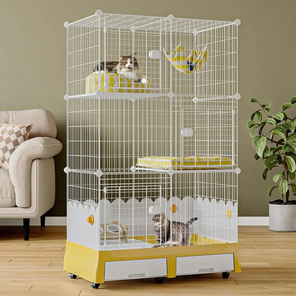 

Клетки для помещений с ящиком для мусора и совок, корпус на колесах, идеально подходят для 1-3 кошек, 35,5 л x 21,6 В x 62,2 В, большой ящик для питомника для М