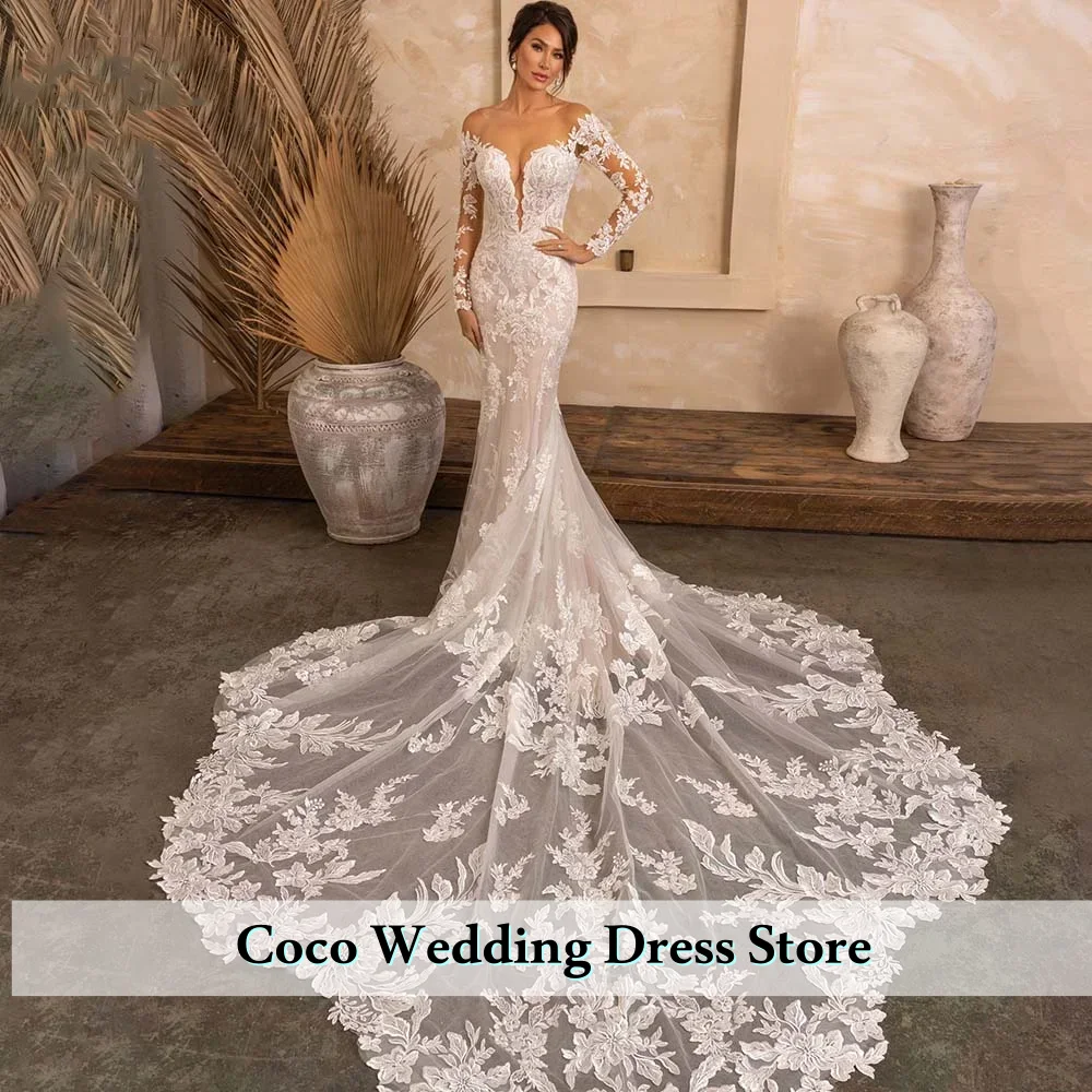 Customized Elegant Lace Appliques Ball Gown Royal Wedding Dresses Sweetheart applique backles Long sleeves Made Robe De