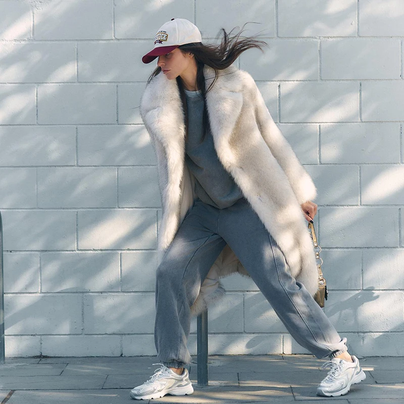 Neo Mint Slouchy Chic Gradient Long Eco Faux Fur Coat Women Winter Thick Warm Fluffy Fox Fur Jacket Brand Fashion Girls Overcoat