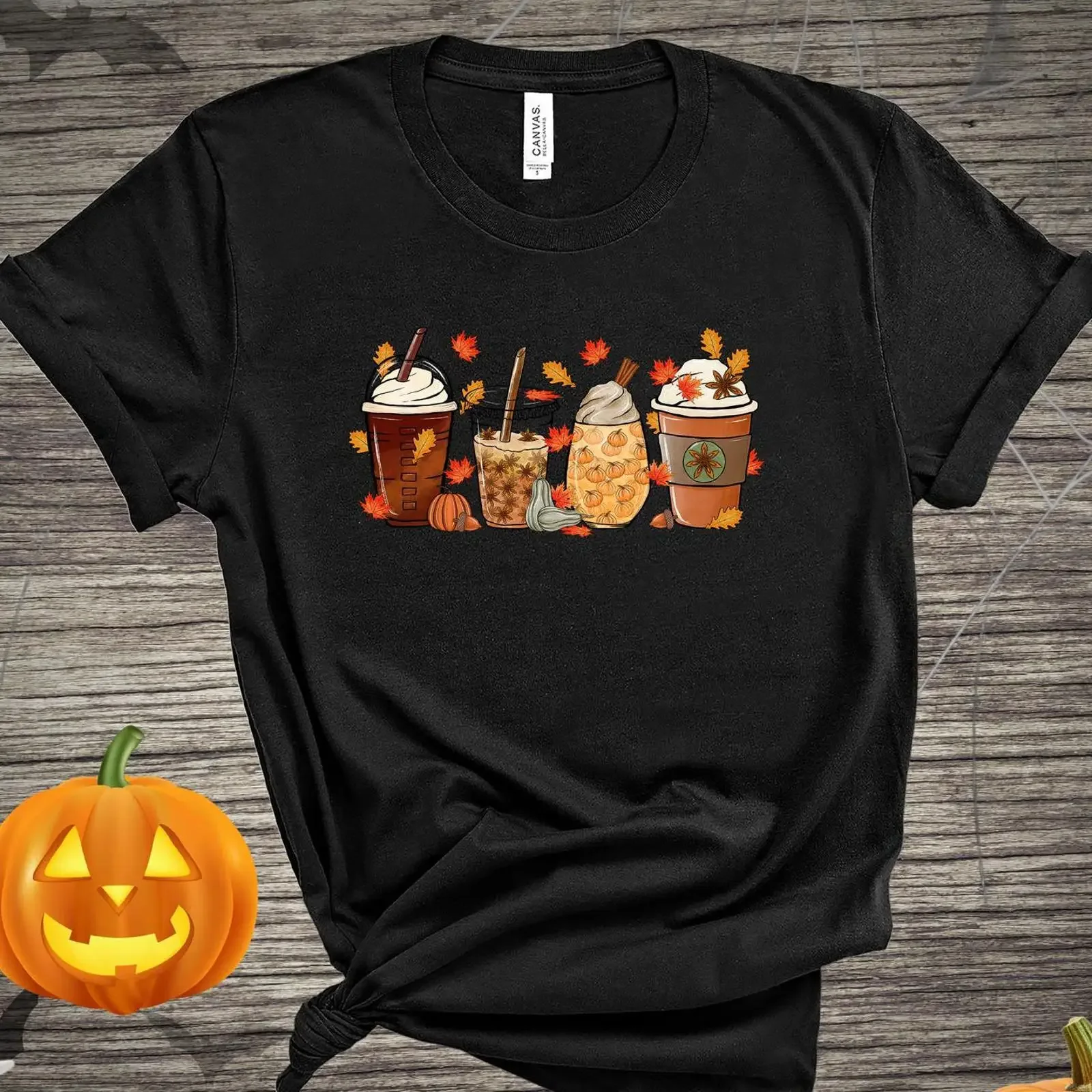 Pumpkin Spice Latte Halloween T Shirt Fall Coffee Lover's vintage Washed Comfortable fashion Casual designer clothes Versatile