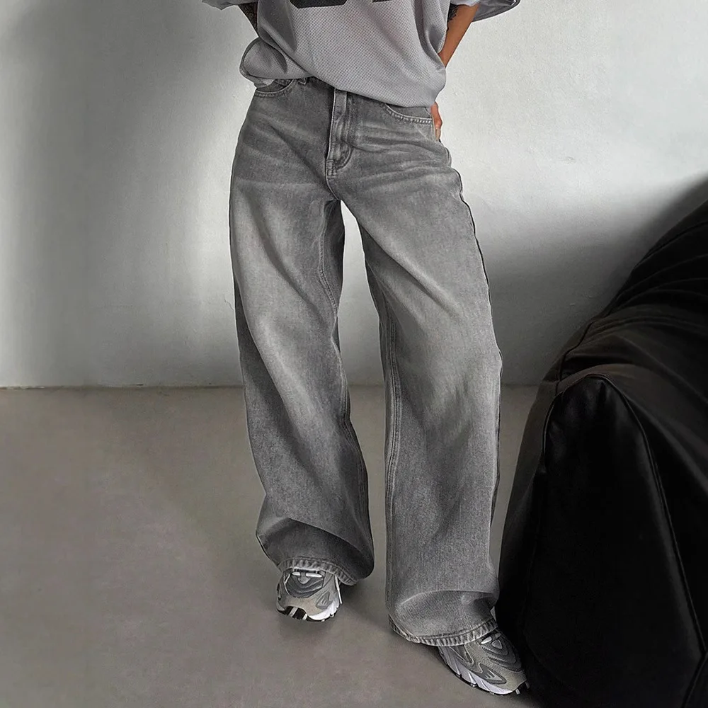 Trendy Pants Wide-Leg Casual 2025 Spring And Autumn New Fashion High-Waist Draped Straight Loose Retro Jeans For Women Long