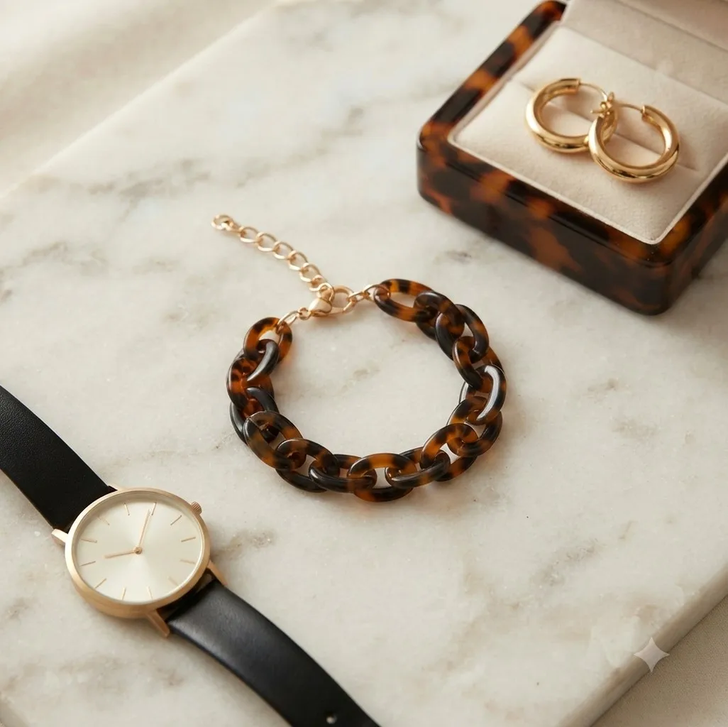 Vintage Elegant Versatile Acetate Tortoiseshell Pattern Adjustable Bracelet, Women's Fashion Jewelry Gift