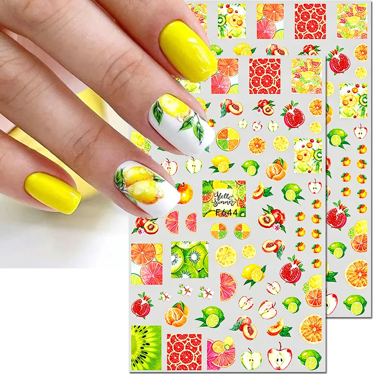 2-Sheets Summer Fruits Lemon Watermelon Kiwi 3d Nail Stickers Nail Decals Nail Art Decals Manicures Tips DIY