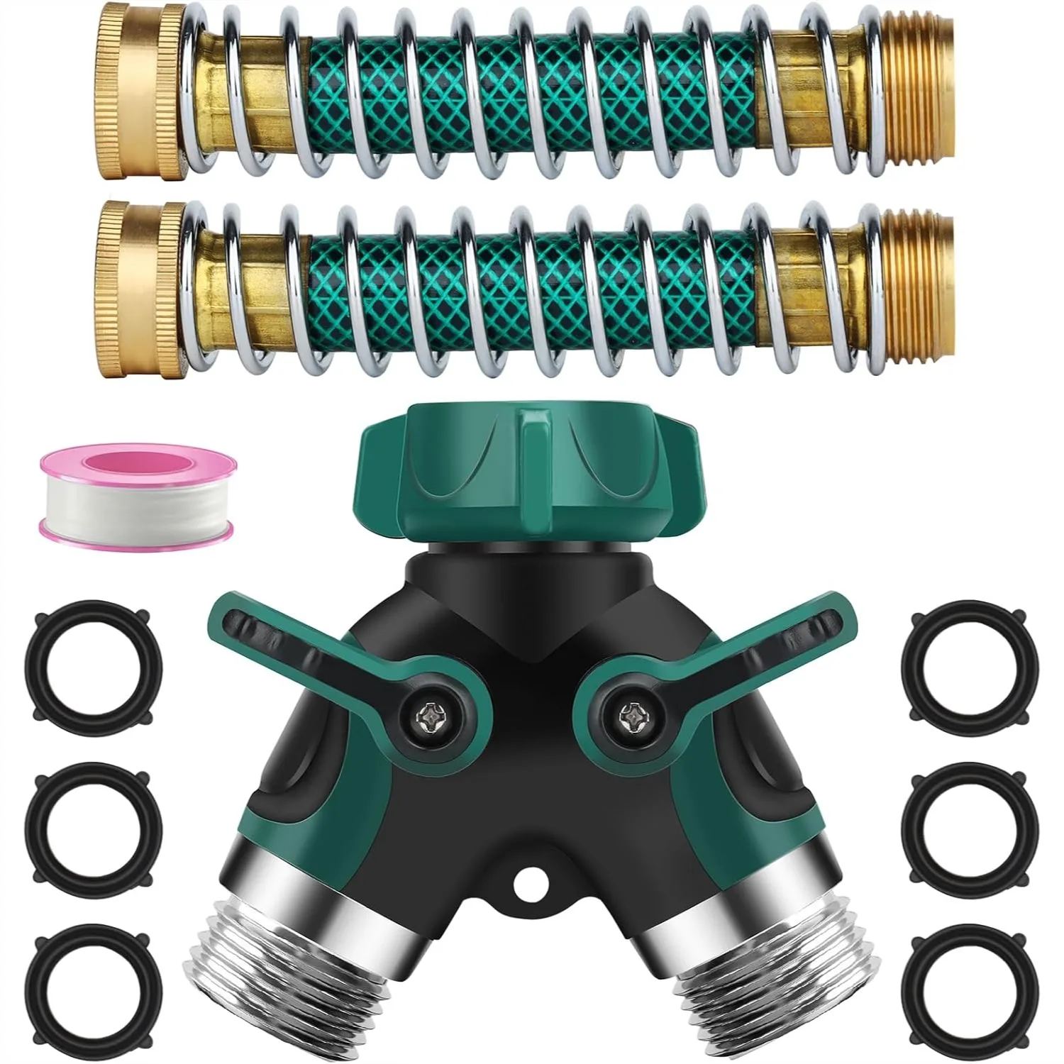 

Hose Splitter 2 Way, 3/4" Garden Water Hose Splitter with Heavy Duty Metal Y Connector, Kink Free Hose Protector, Dual Valve for