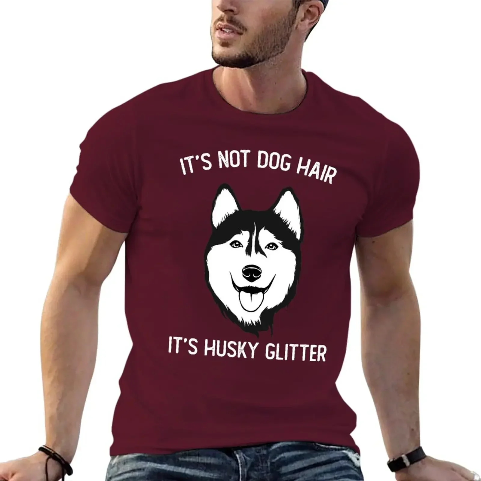 Funnys Cute Clothes Customs T Shirts for Men Graphic It's Not Dog Hair It's Husky Glitter T-Shirt Men Clothing Harajuku Summer