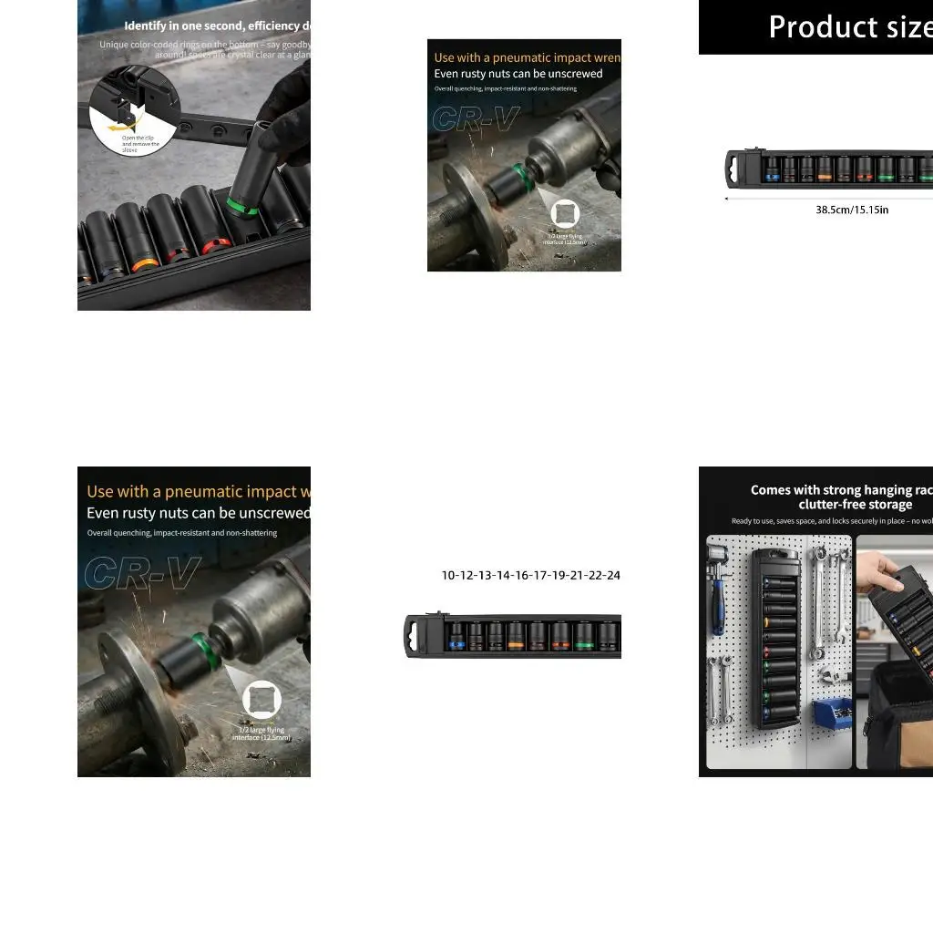 Deep Sockets Set with Storage Rails, 10 Piece 1/2Inch Impacts Sockets in Metric 10-24 Mm Size for Mechanical and Vehicle Service