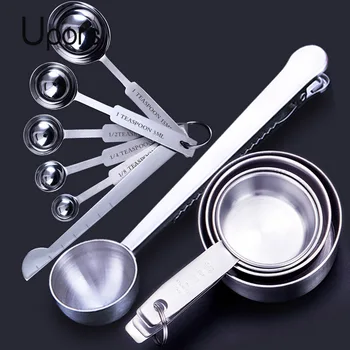 UPORS 스테인리스 스틸 측정 컵 및 스푼 세트, 쌓을 수 있는 프리미엄 주방 측정 스푼 세트
