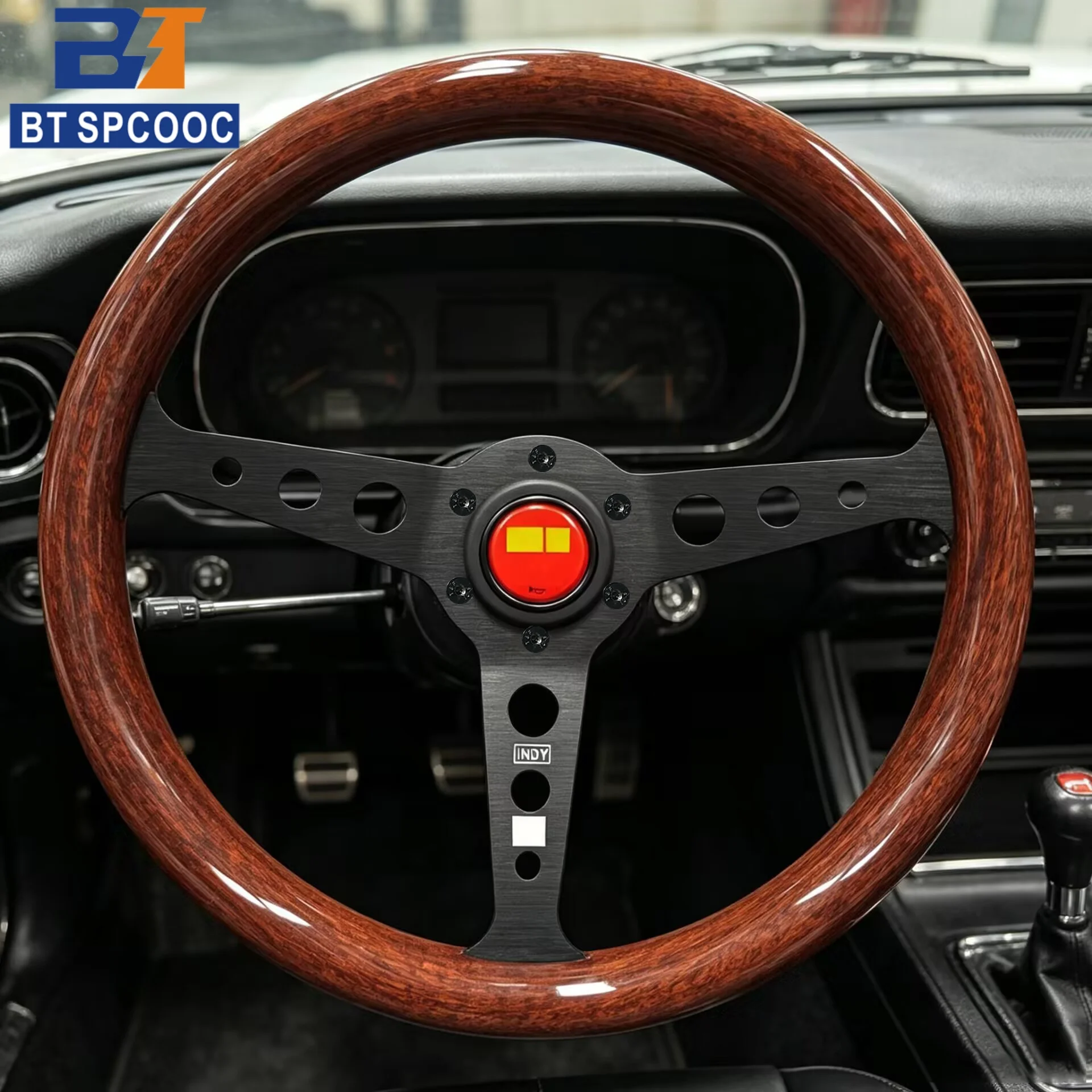 14 Inch 350MM Wood Grain Car Modified Steering Wheel, 9-Hole Aluminum Bracket, Japan Classic Retro Car Steering Wheel, ABS