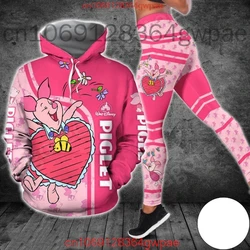 Disney Piglet 3D Women's Hoodie Leggings Set High Waist Yoga Pants Set Disney Mickey Yoga Leggings Hoodie Fashion Sports Suit