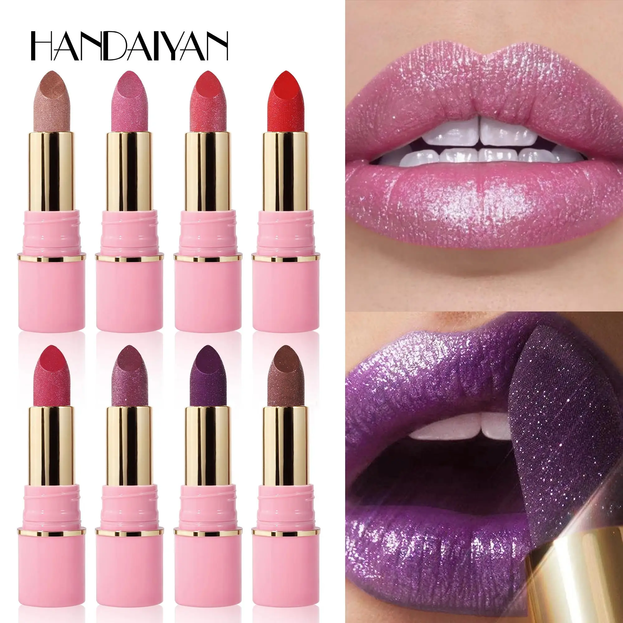 Rouge à lèvres diamant à paillettes, 8 couleurs, longue durée, métallique, violet, nacré, rose, marron, scintillant, maquillage, cosmétique, imperméable