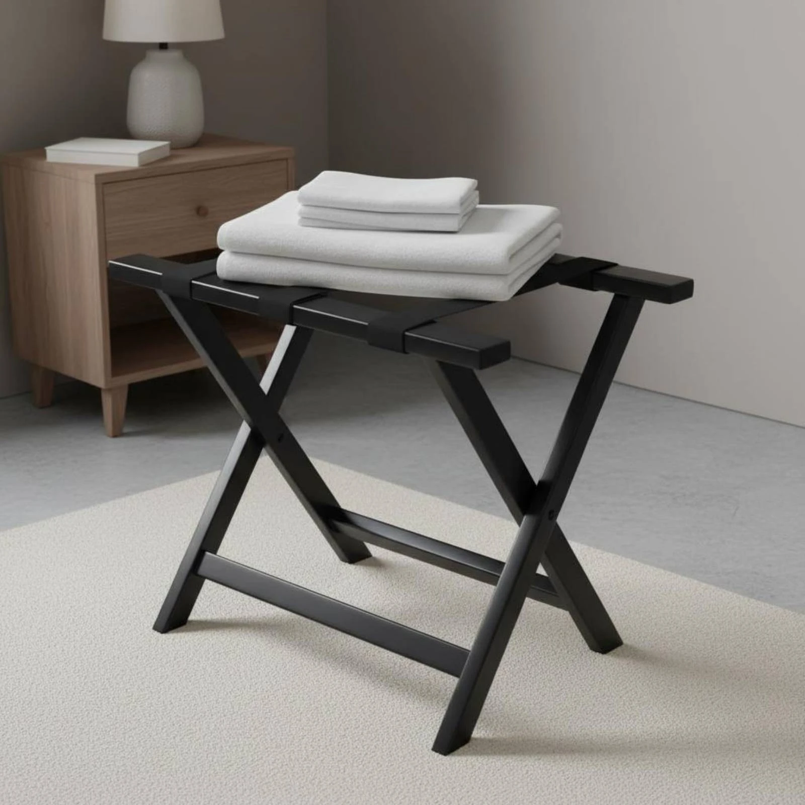 Bamboo Luggage Stand Foldable Folding Luggage Rack Suitcase Rack Sturdy Suitcase Stand Stable for Bedroom