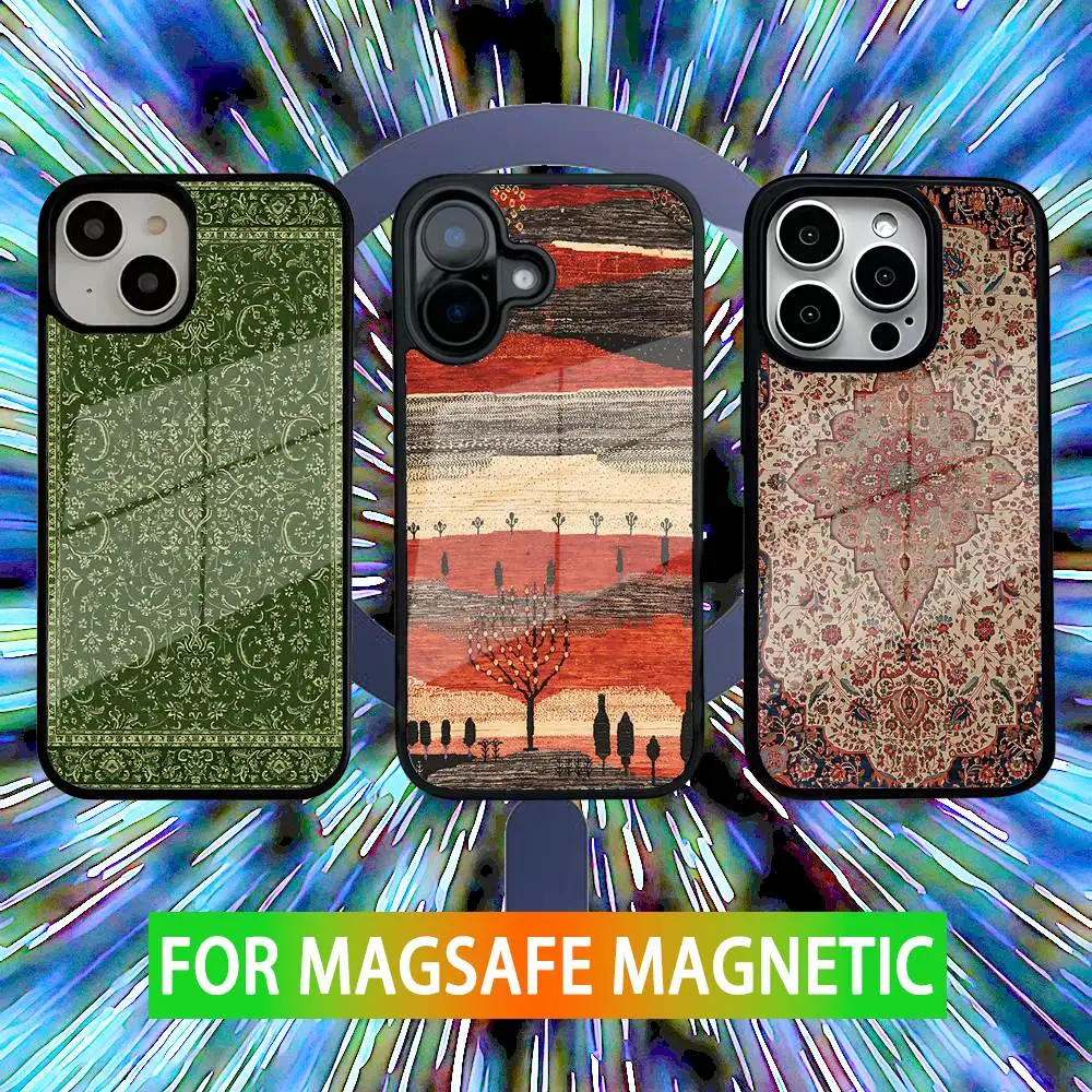 

Persian Carpet Style Rubber Phone Case For iPhone 16,15,14,13,12,11,Pro,Max,Plus,Mini,SE New Magsafe Magnetic Wireless Charging
