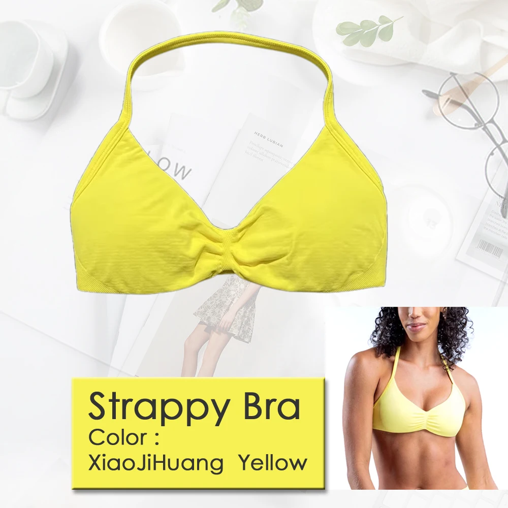 Sports Strappy Bra Gym Top Women High Support Thin Strap Seamless Halter Sports Bras Scrunch Workout Yoga Underwear With Pads