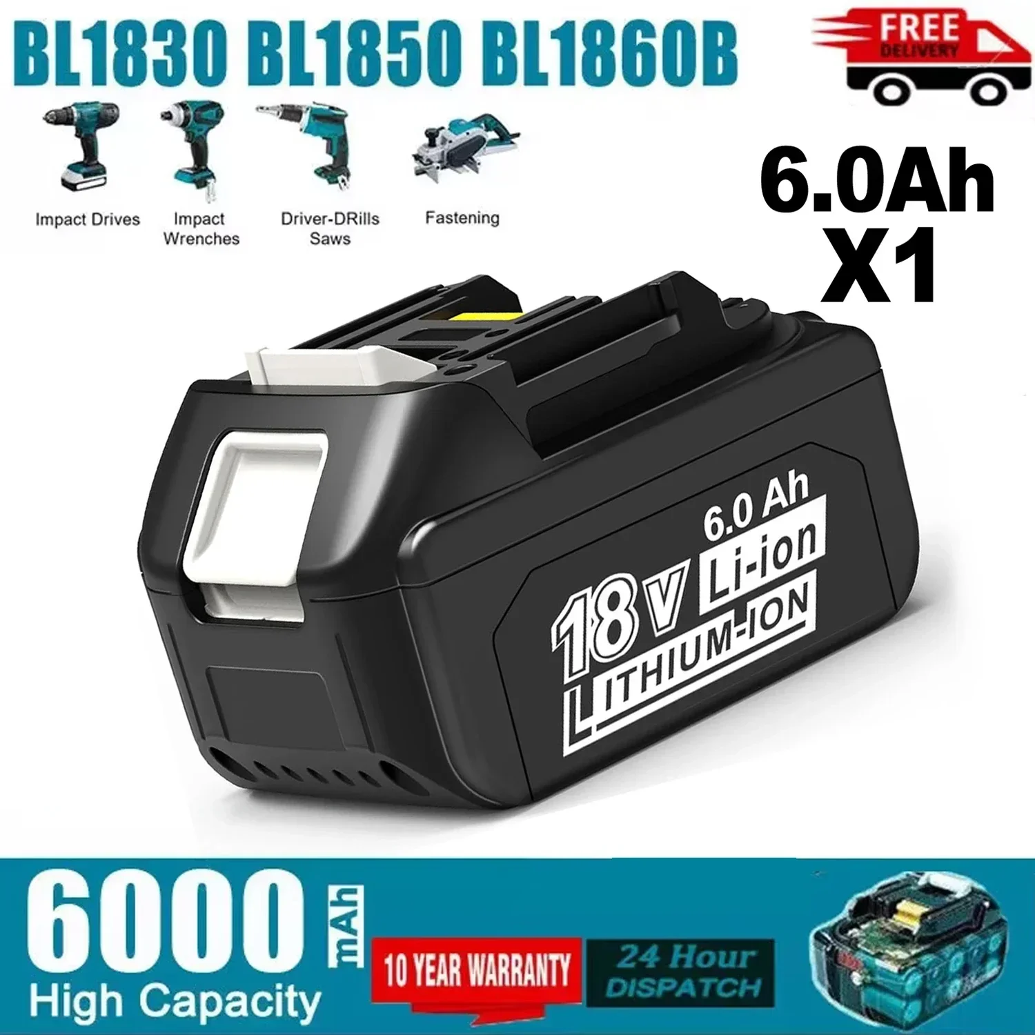 

18V 6.0Ah Powerful Replacement For Makita Compatible Makita Battery BL1860 BL1850B BL1830 Series Battery Replacement Battery