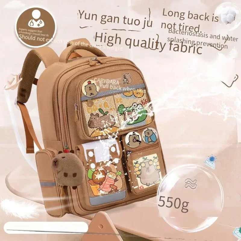 2024 New Kapybara Primary School Students Schoolbag Female Large Capacity Spine Protection Lightweight Children's Shoulder Bag