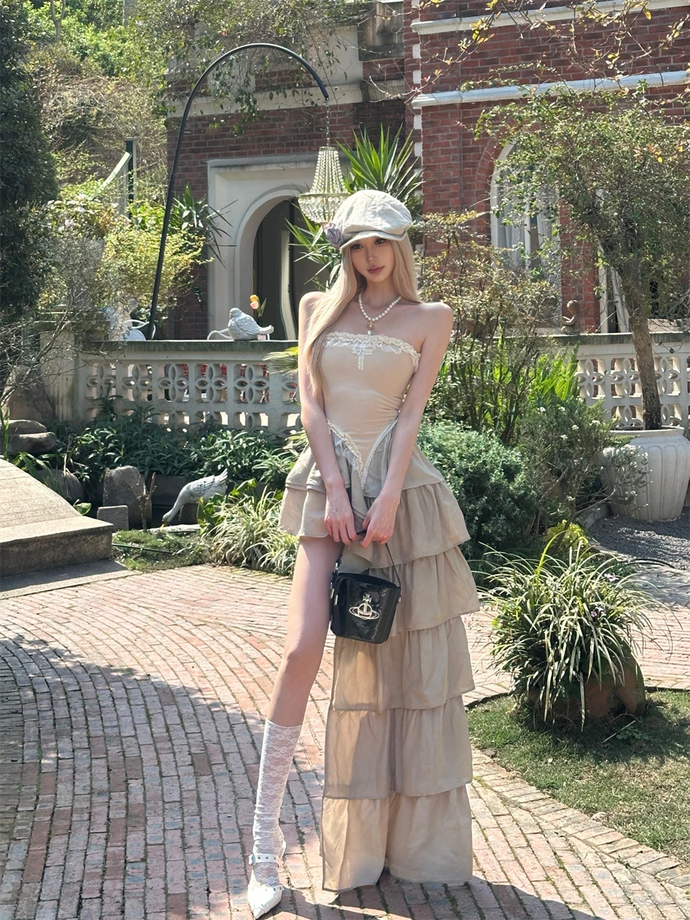 Sukienka CHEERART z falbankami, dopasowana, bez ramiączek, asymetryczna, damska, letnia sukienka gorsetowa od projektanta, odzież high fashion 2025