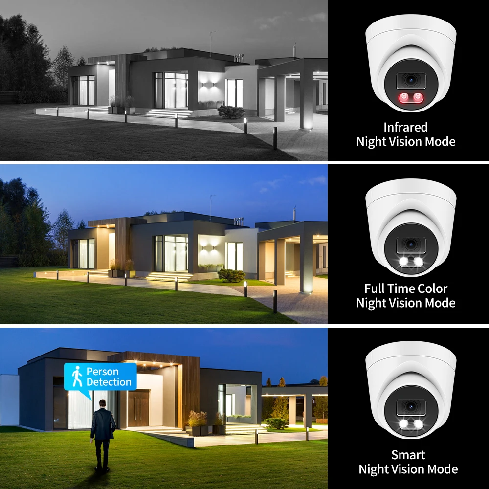 ASECAM 8MP 4K IP Camera Outdoor CCTV Face Detection Audio H.265 Onvif Metal White Dome Human Detection Surveillance Camera