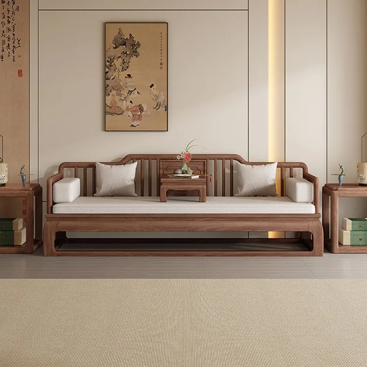 Black walnut Arhat bed, small apartment balcony, living room dual-purpose, new Chinese solid wood chaise longue