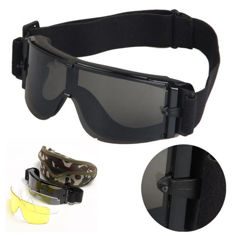 X800 okulary taktyczne wojskowy Sport Airsoft Paintball polowanie ochronne Google 3 zestaw obiektywów okulary przeciwsłoneczne UV na świeżym