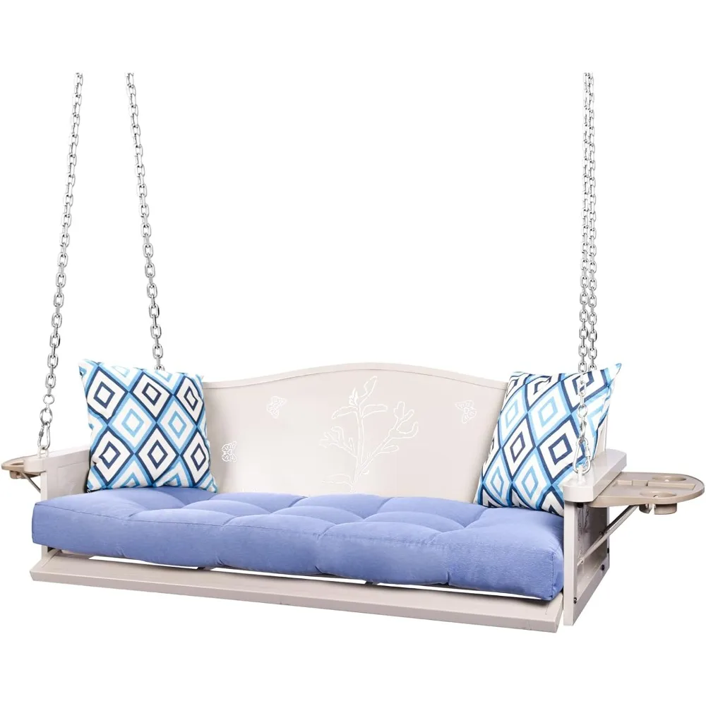 

3-Seat Metal Porch Swing 900 LBS Heavy Duty Hanging Bench with Upgraded Tray & Cushions Rust-Resistant Finish Swing Chair with 8