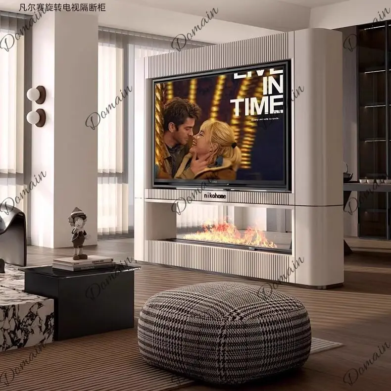 Living Room Double-Sided 360° Rotating TV Stand Room Divider Bookcase Floor-to-Ceiling Storage Cabinet