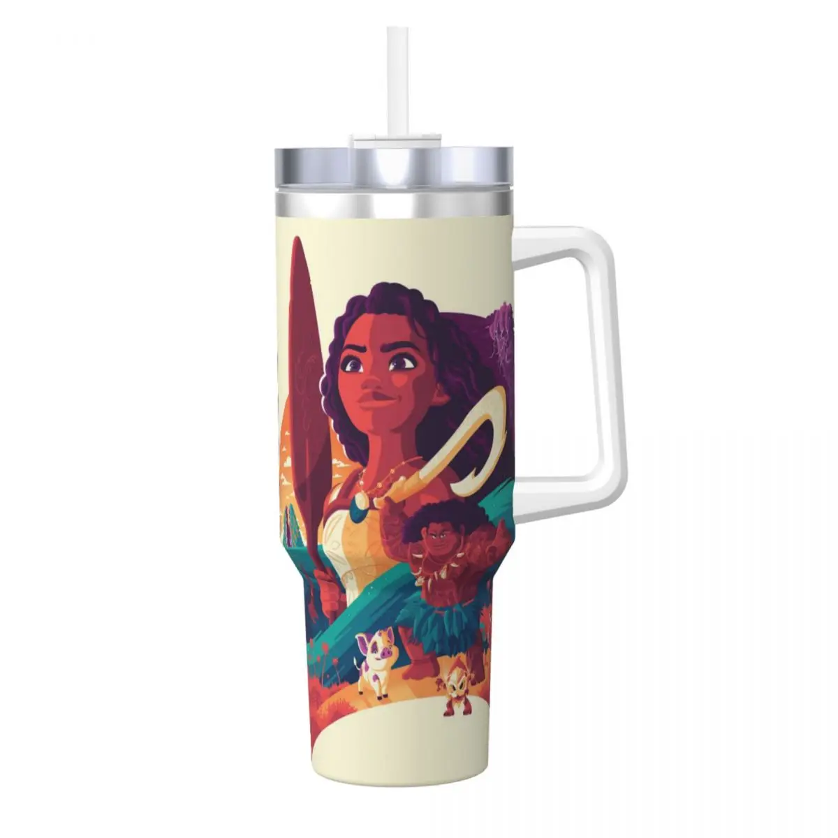 Stainless Steel Tumbler Vaiana Poster Disney Cartoon Mugs With Straws Beach Hot Drinks Water Bottle Insulated 40oz Thermal Cups