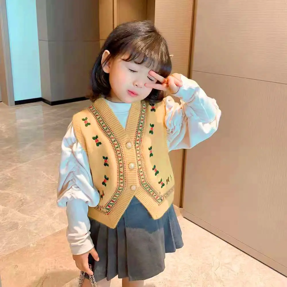 1-11Years Toddler Baby Sweater Cardigans for Girls V Neck Sleeveless Sweater Coat Infant Fall Vest 2 3 4 5 6 7 8