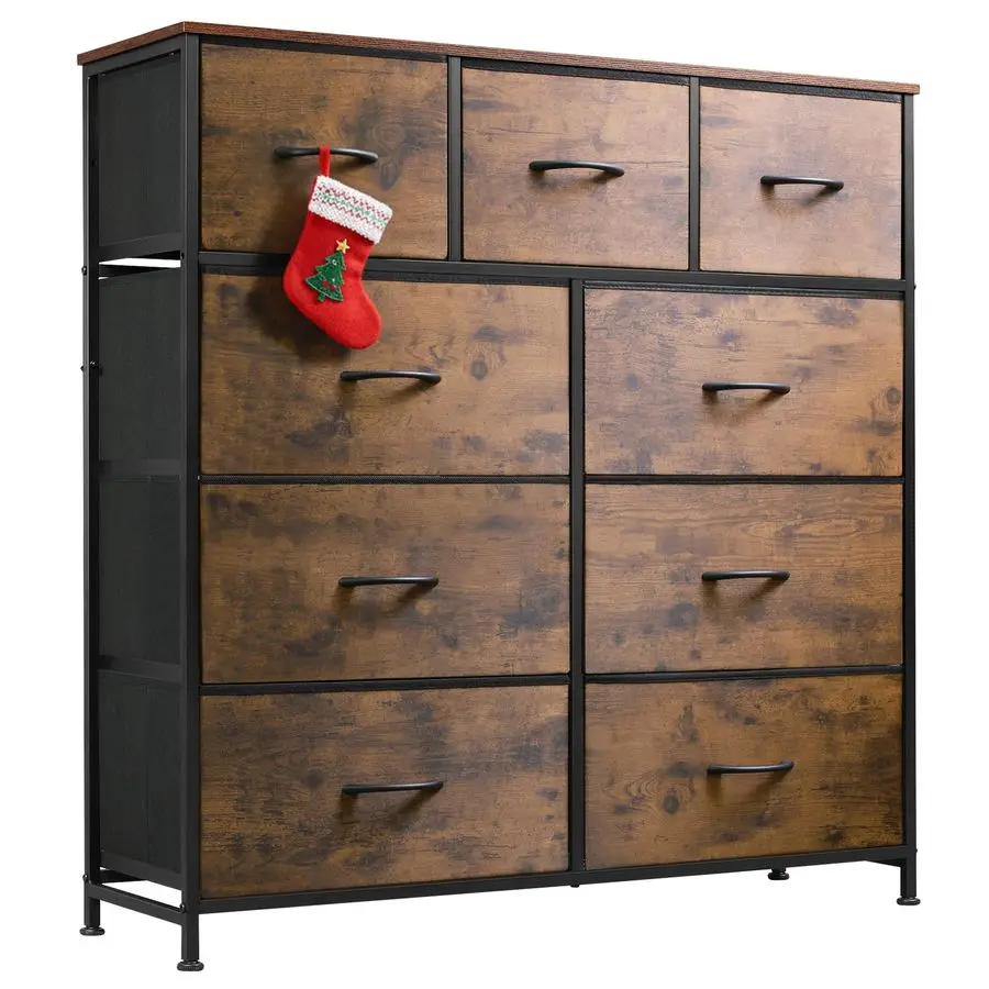9Drawer Dresser, Fabric Storage Tower for Bedroom, Hallway, Entryway, Closet, Tall Chest Organizer Unit with Fabric Bins, Steel