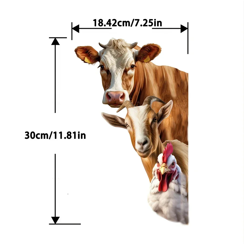 2D Flat Rustic  Animal Garden Stakes Featuring Wall Sculptures of A Cow, Sheep, and Chicken, Ideal for Outdoor Farmhouse Decor