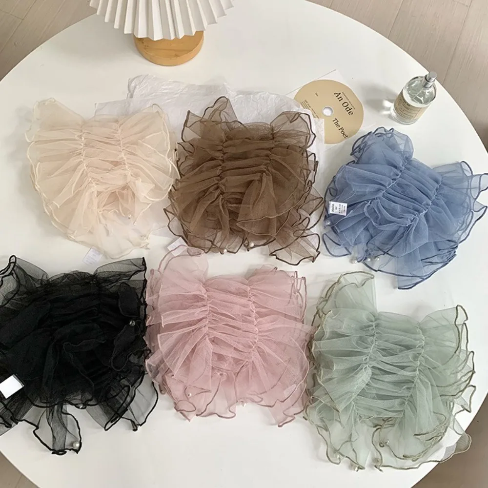 

Sweet Balletcore Mesh Mini Skirts Korean Style Y2k Ruffle Skirts High Waist Lace Up Butt Curtain Girl