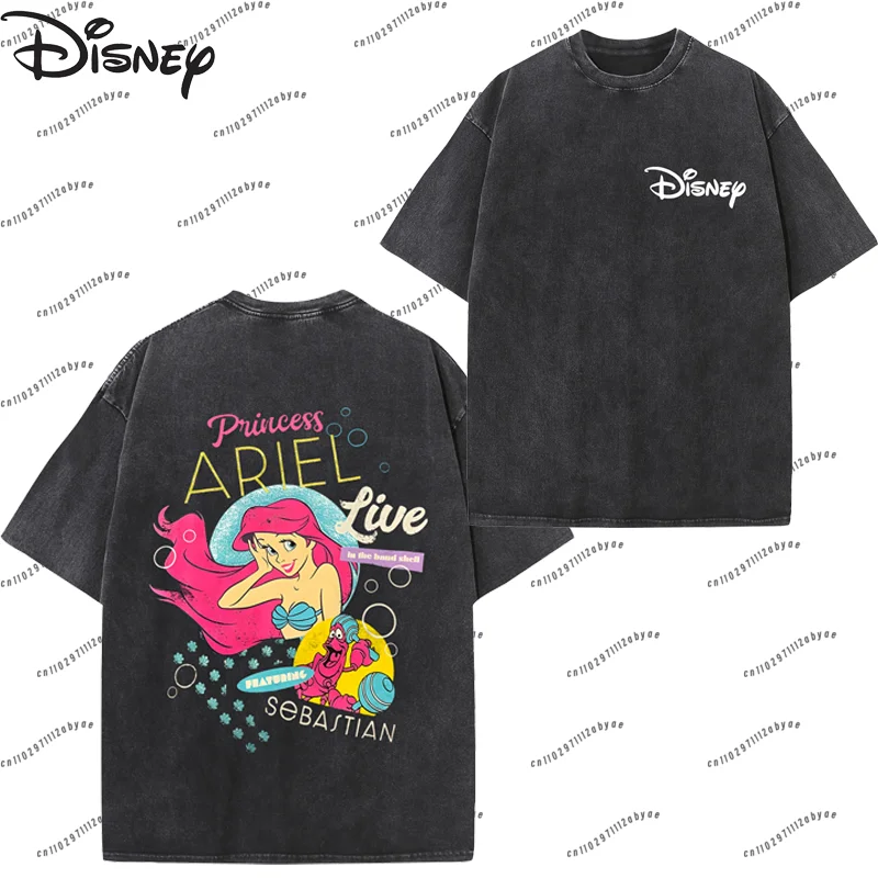 

Женская футболка Disney Little Mermaid Princess for Ariel Live, 230 г, летняя повседневная уличная винтажная мужская футболка с круглым вырезом и коротким рукавом