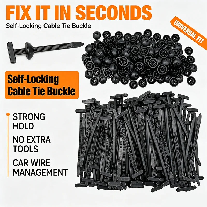 1000-1 Set Universal Auto Cable Tie Buckle Heavy Duty Self-Locking Zip Tie Holder Car Daily Repair Fastening