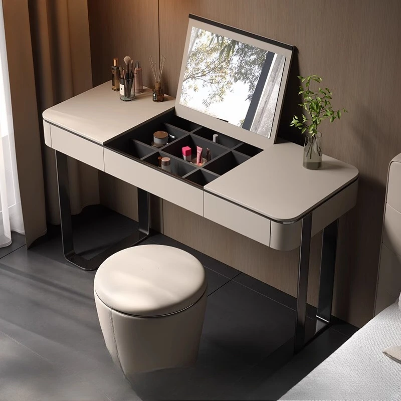 Tocador con espejo y cajones, estilo francés, blanco, mueble de almacenamiento compacto, tocador de madera, muebles de dormitorio modernos de lujo