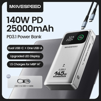 MOVESPEED M25Pro 140W Power Bank 25000mAh Type C Fast Charge Portable External Battery 100W PowerBank for iPhone MacBook Laptop