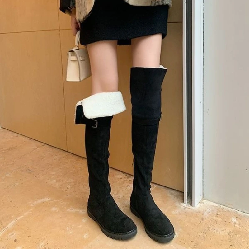أحذية كلاسيكية للتخسيس فوق الركبة 2025 أحذية نسائية جديدة من فرو الضأن أحذية الثلوج قابلة للتحويل في اتجاهين أحذية عالية مبطنة بالصوف #5