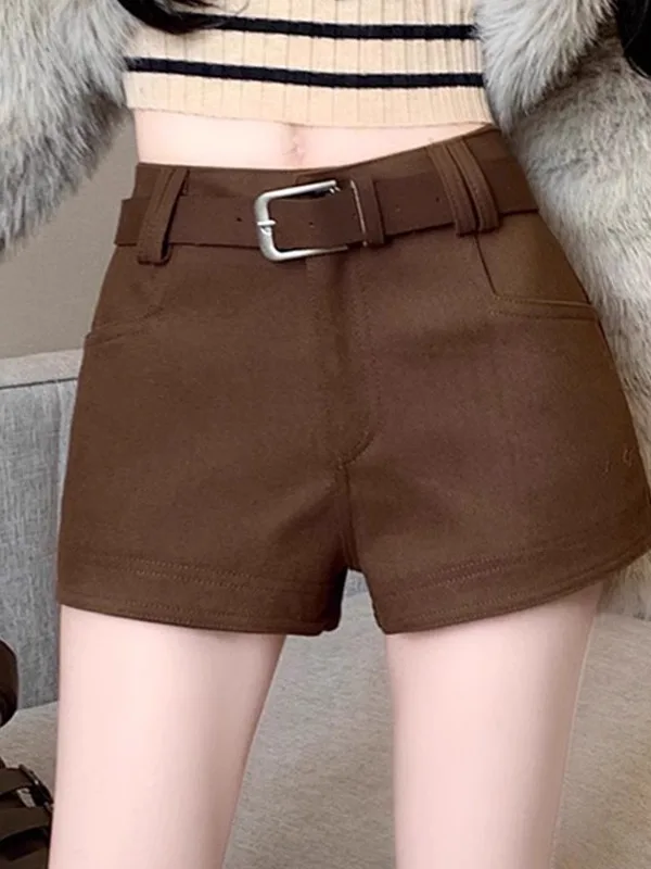 American Style Thickened Woolen Short Pants Women's Autumn Outdoor Wear  Size Booty Shorts Matching Boots Commute Style